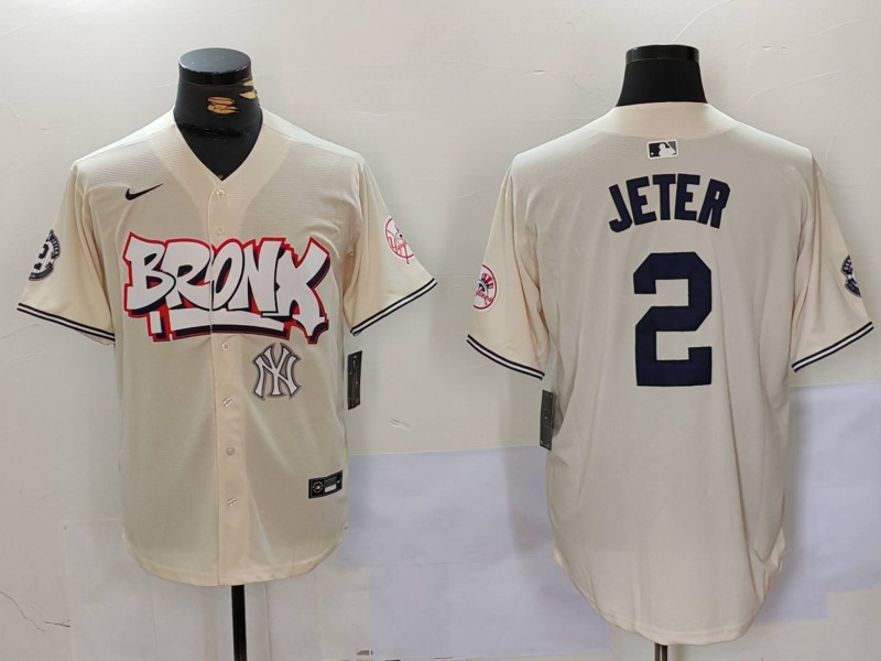 Men New York Yankees #2 Jeter Cream joint name 2024 Nike MLB Jersey style 4